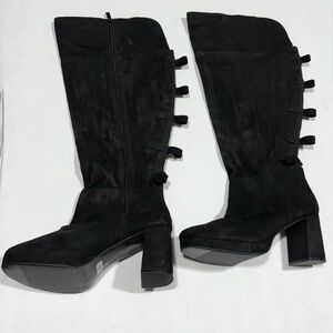 Black Knee-High Platform Bow tie Boots